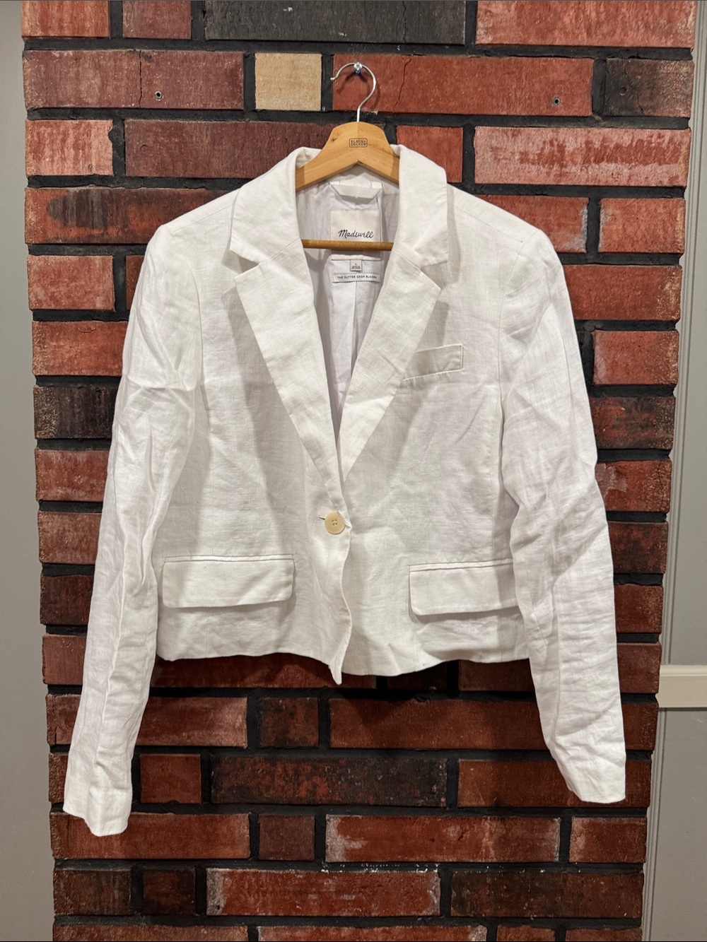 Madewell White Linen-Blend Cropped Blazer